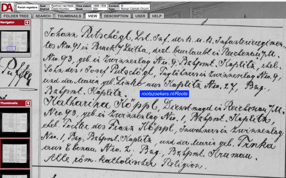 Huwelijk 1918, in Krumlov / Kaplitz